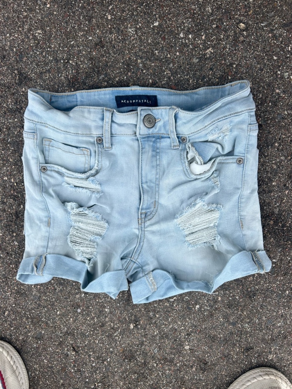 Aeropostale Light Wash Distressed Denim Shorts - Womens